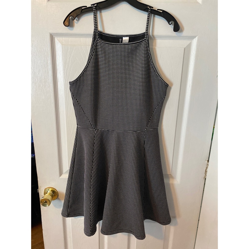 HM Divided Skater Dress Black White Gingham Halter Neck Mini Dress‎ Size 12
